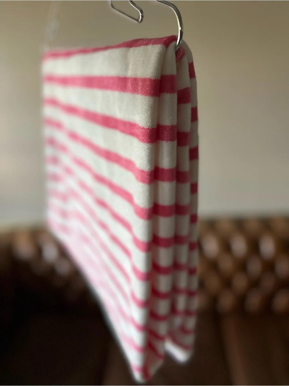 JML Lightweight Beach or Bath Striped Pink and White Towel